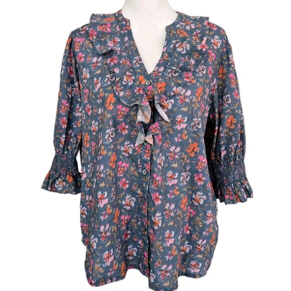 Sundance Jeanie Boho Costal Cottagecore Top Floral Ruffle Blouse Feminine Sz M - Picture 1 of 11